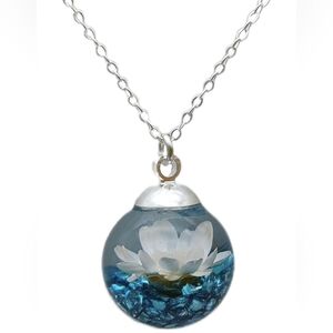 Resin Lotus NECKLACE 💙 925 Italian Silver Chain. Handmade